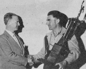 Bop Tagle presents Micro Bilt Trophy to Frank Davis, November 1946 Air Trails - Airplanes & Rockets