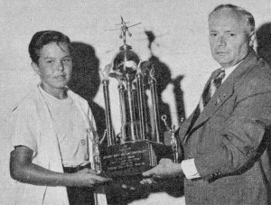 David Wade receives Herkimer Trophy from Chas. Brebeck, November 1946 Air Trails - Airplanes & Rockets