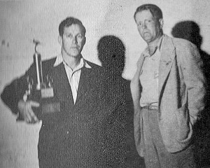 Dick Korda (holding trophy) and Walt Schroder, November 1946 Air Trails - Airplanes & Rockets
