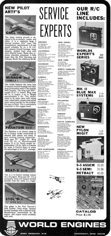 World Engines advertisement in March 1973 American Aircraft Modeler magazine - Airplanes and Rockets