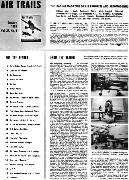Table of Contents for January 1952 Air Trails - Airplanes and Rockets