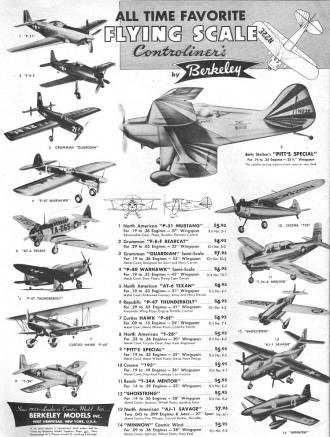 Berkeley Models advertisement in July 1957 American Modeler magazine - Airplanes and Rockets