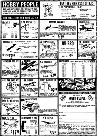 Hobby People Ad, March 1970, American Aircraft Modeler - Airplanes and Rockets