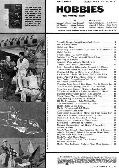Table of Contents for March 1955 Air Trails - Airplanes and Rockets