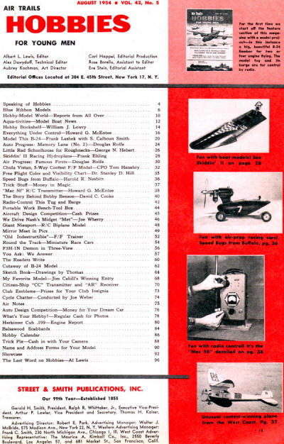 Table of Contents for August 1954 Air Trails - Airplanes and Rockets