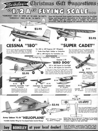 Berkeley Models advertisement in December 1954 Air Trails (p96) magazine - Airplanes and Rockets