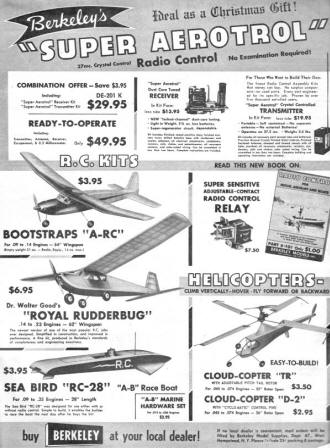 Berkeley Models advertisement in December 1954 Air Trails (p97) magazine - Airplanes and Rockets