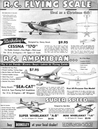 Berkeley Models advertisement in December 1954 Air Trails (p98) magazine - Airplanes and Rockets