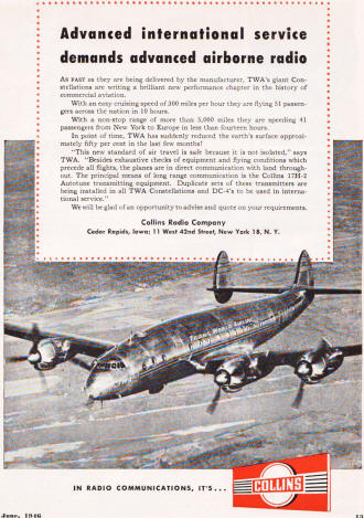 Collins Radio Company Ad, June 1946 Radio News - Airplanes and Rockets