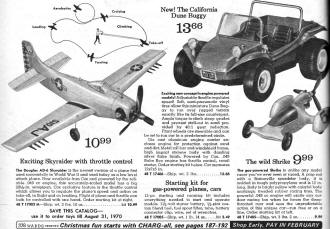 Cox A-1 Skyraider, Dune Buggy & Shrike in Montgomery Ward 1969 Christmas Catalog - Airplanes and Rockets