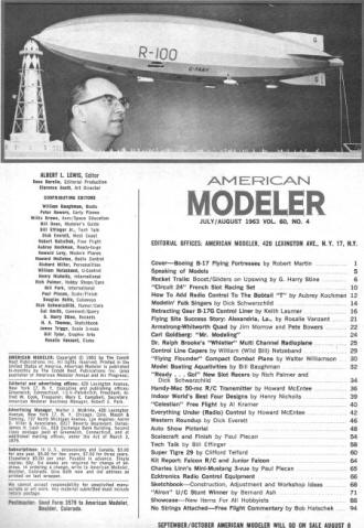 Table of Contents for July/August 1963 American Modeler - Airplanes and Rockets