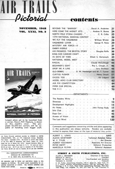 Table of Contents for November 1948 Air Trails - Airplanes and Rockets
