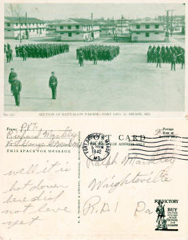 Postcard: Section of Battalion Parade - Ft. George Meade - Airplanes and Rockets
