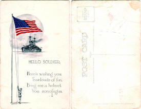 Postcard: Hello Soldier - Airplanes and Rockets