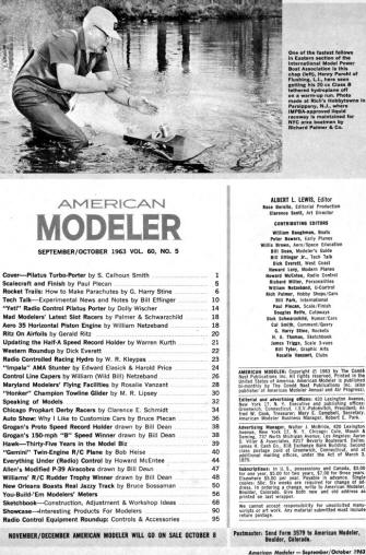September/October 1963 American Modeler Table of Contents - Airplanes and Rockets
