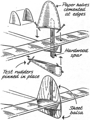"Slip-on" rudders of stiff 2-ply paper - Airplanes and Rockets