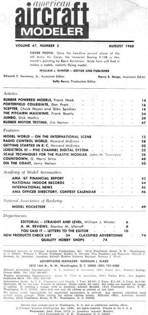 Table of Contents for August 1968 American Aircraft Modeler - Airplanes and Rockets