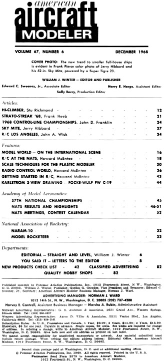 Table of Contents for December 1968 American Aircraft Modeler - Airplanes and Rockets