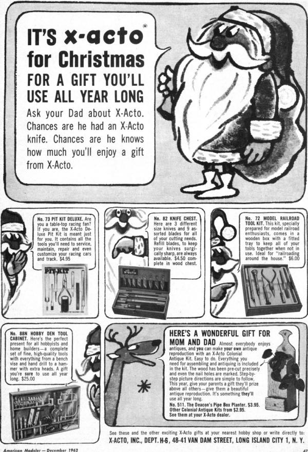 X-ACTO Knife Advertisement from December 1962 American Modeler Magazine - Airplanes and Rockets