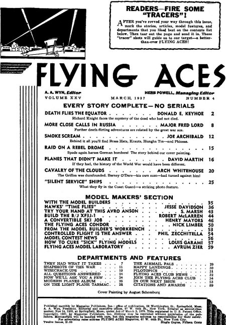 Table of Contents for March 1937 Flying Aces - Airplanes and Rockets