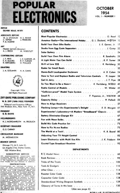 October 1954  Popular Electronics Table of Contents - Airplanes and Rockets