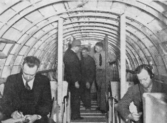 Interior finish of air liner while undergoing government tests - Airplanes and Rockets