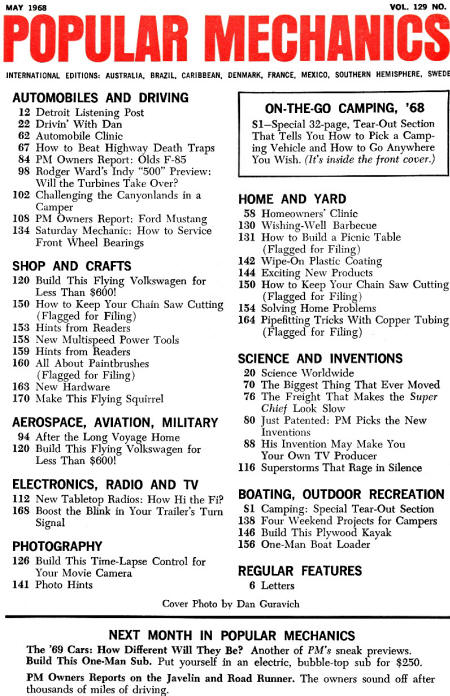 May 1968 Popular Mechanics Table of Contents - RF Cafe