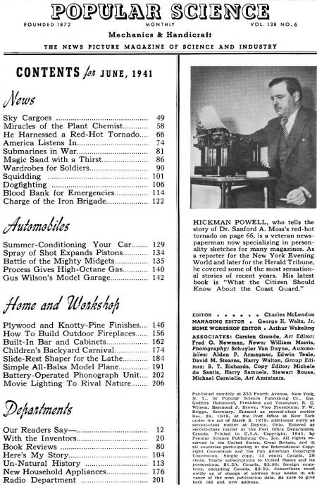 June 1941 Popular Science Table of Contents - RF Cafe