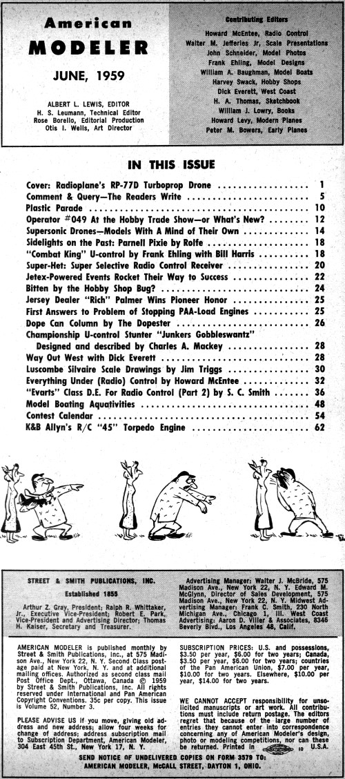 Table of Contents for June 1959 American Modeler - Airplanes and Rockets