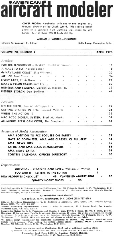 Table of Contents for April 1970 American Aircraft Modeler - Airplanes and Rockets