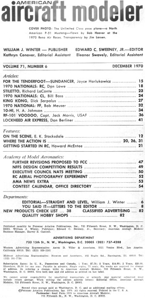 Table of Contents for December 1970 American Aircraft Modeler - Airplanes and Rockets