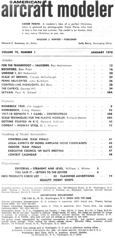 Table of Contents for January 1970 American Aircraft Modeler