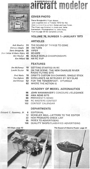 Table of Contents for January 1973 American Aircraft Modeler - Airplanes and Rockets