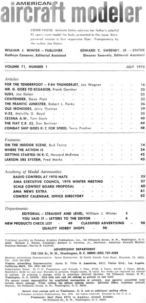 Table of Contents for July 1970 American Aircraft Modeler - Airplanes and Rockets