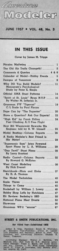 Table of Contents for June 1957 American Modeler - Airplanes and Rockets