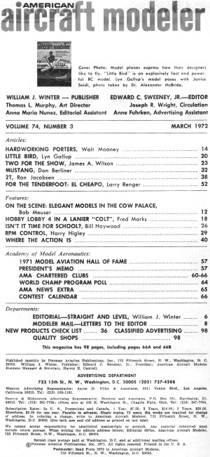 Table of Contents for March 1972 American Aircraft Modeler - Airplanes and Rockets