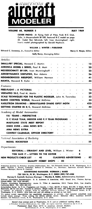 Table of Contents for May 1969 American Aircraft Modeler - Airplanes and Rockets