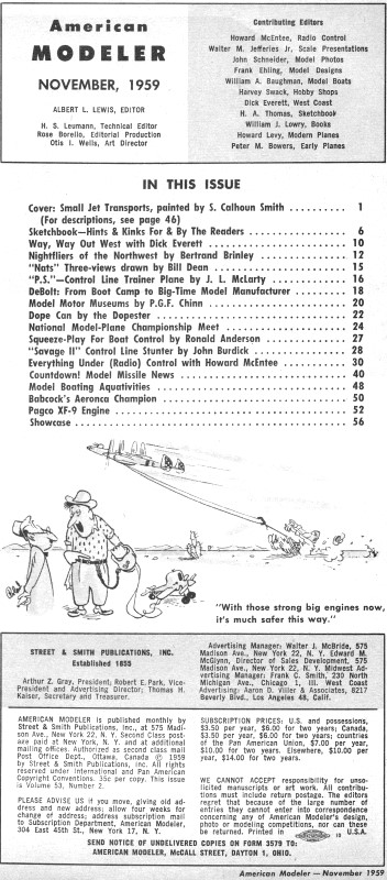Table of Contents for November 1959 American Modeler - Airplanes and Rockets