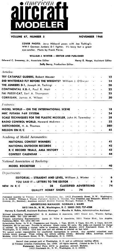 Table of Contents for November 1968 American Aircraft Modeler - Airplanes and Rockets