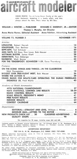 Table of Contents for November 1971 American Aircraft Modeler - Airplanes and Rockets
