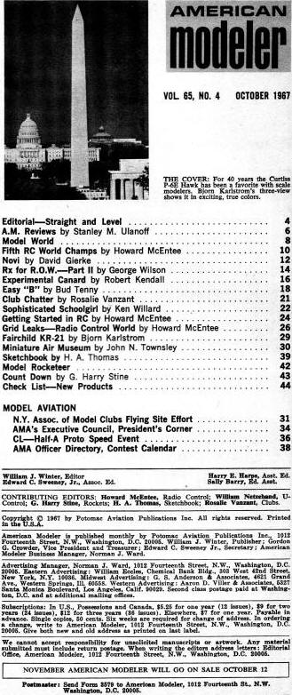 Table of Contents for October 1967 American Modeler - Airplanes and Rockets