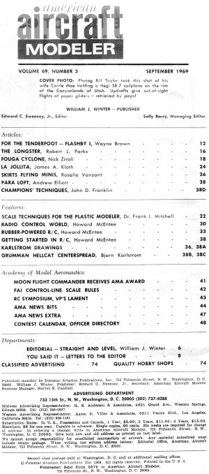 Table of Contents for September 1969 American Aircraft Modeler - Airplanes and Rockets