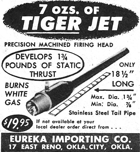Eureka Importing Company Tiger Jet advertisement in July 1957 American Modeler magazine - Airplanes and Rockets
