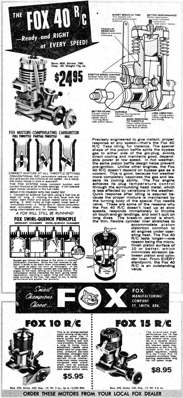 Fox 40 R/C Engine Advertisement in April 1962 American Modeler - Airplanes and Rockets