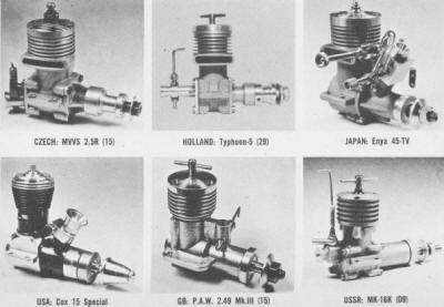 MVVS 2.5R (15), Typhoon-5 (29) Enya 45-TV, Cox 15 Special, P.A.W. 2.49 Mk.III (15), MK-16K (09), 1963 Annual American Modeler - Airplanes and Rockets