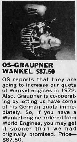 OS-Graupner Wankel Engine in World Engines Advertisement, March 1970 American Aircraft Modeler - Airplanes and Rockets