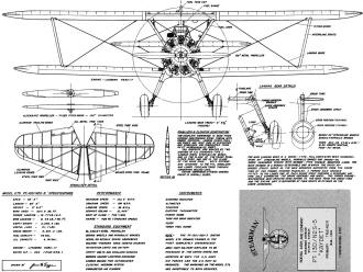 Boeing-Stearman "Kaydet" Primary Trainer plans, front view - Airplanes and Rockets