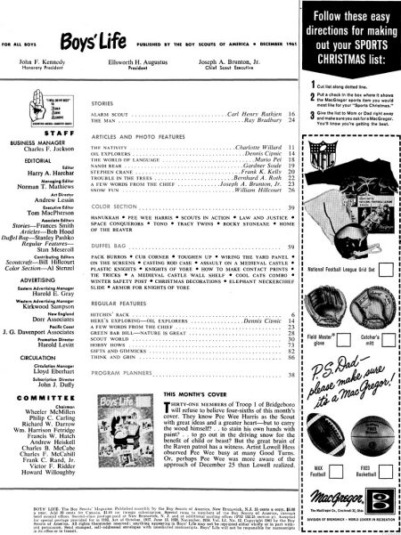 Table of Contents for December 1961 Boys' Life - Airplanes and Rockets