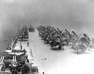 Snow on deck of USS Philippine Sea - Airplanes and Rockets