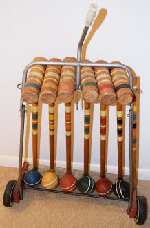 Rear view of South Bend 6-player croquet set before restoration - Airplanes and Rockets
